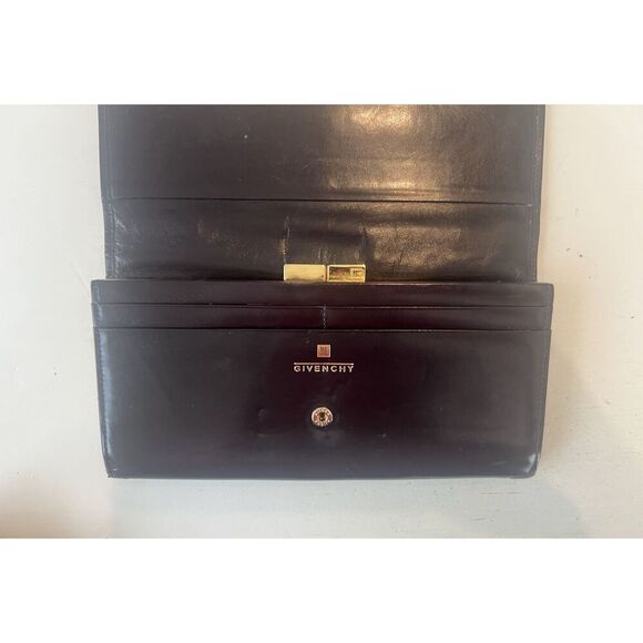 GIVENCHY Vintage Luxury Designer French Wallet Black Liquid LeatherGG Logo Large - Picture 14 of 15